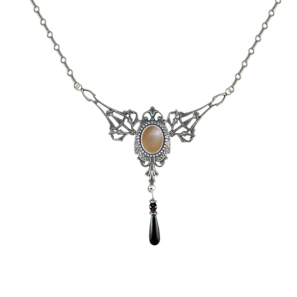 Sterling Silver Victorian Necklace With Peach Moonstone